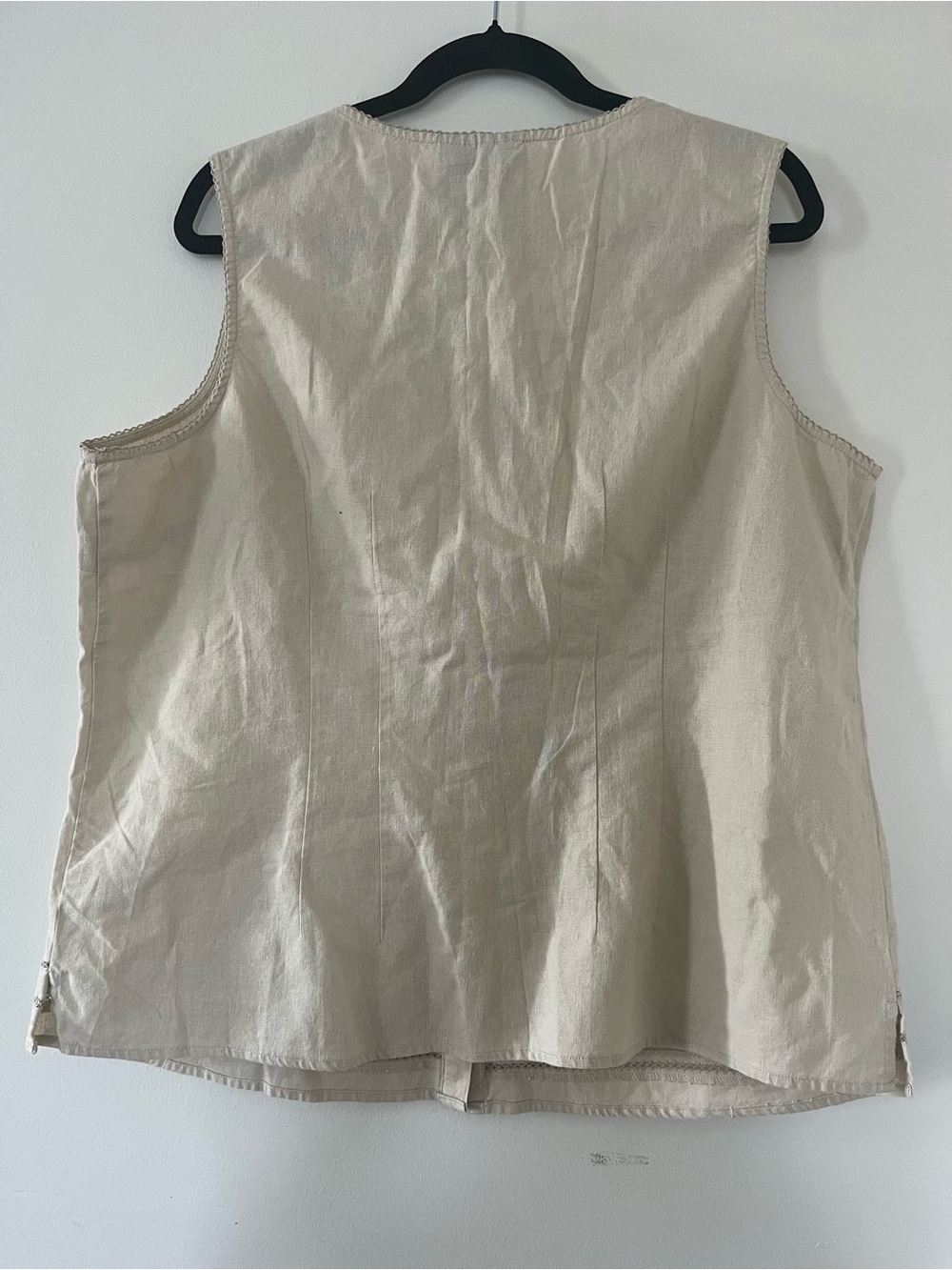 VINTAGE Beige Linen Cottagecore Button Up Vest Top 1X Embroidered Eyelet Prairie - Picture 6 of 7